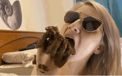 Blonde eats poop at home