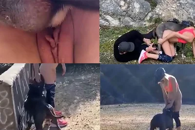 一边户外骑车健身一边与自己的爱犬野战连续三发