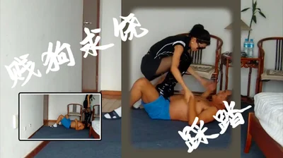 女王踩踏踢打贱狗，求饶没有用的