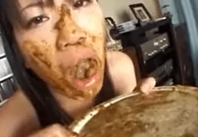 Chick eats a plate full of shit, mouth full of shit