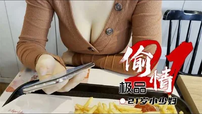 Restaurant teases big breasted young woman to orgasm