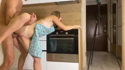 Fuck her from behind while she cooks pasta and cum inside her. Dirty Talk