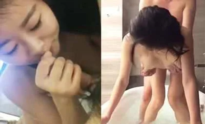 Baby-faced busty model Qian&#39;er makes love with a man with glasses in the hotel bathtub. A pair of papaya breasts makes people dizzy