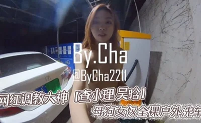 网红调教大神【查小理 吴晗】母狗女奴全裸户外洗车