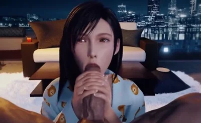 【3D】蒂法手撸大屌，被射一脸