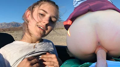 Public teen sex in the convertible car